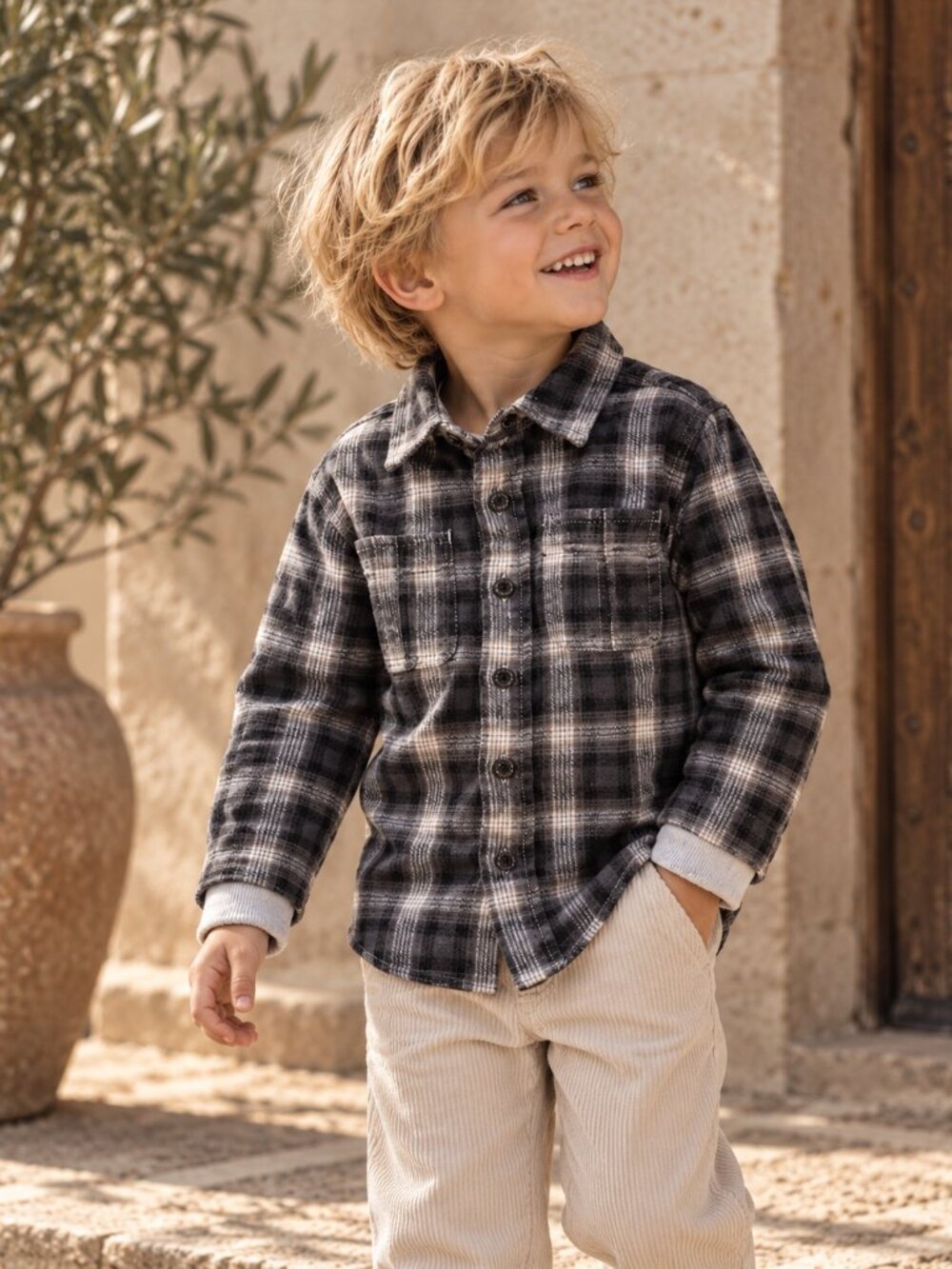 Baby Gap Boys 3T Black Gray Plaid Flannel Shirt Faux Layered Sleeves Grunge